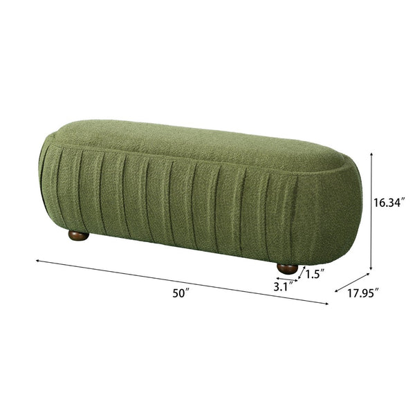 English Elm Upholstered Oval Boucle Ottoman with Rubberwood Legs Mid-century Accent Footrest Olive Green N757P372822V