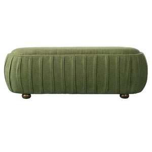English Elm Upholstered Oval Boucle Ottoman with Rubberwood Legs Mid-century Accent Footrest Olive Green N757P372822V