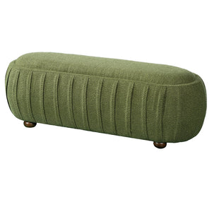 English Elm Upholstered Oval Boucle Ottoman with Rubberwood Legs Mid-century Accent Footrest Olive Green N757P372822V