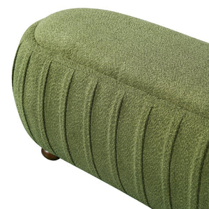 English Elm Upholstered Oval Boucle Ottoman with Rubberwood Legs Mid-century Accent Footrest Olive Green N757P372822V