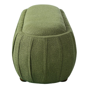 English Elm Upholstered Oval Boucle Ottoman with Rubberwood Legs Mid-century Accent Footrest Olive Green N757P372822V