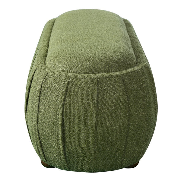 English Elm Upholstered Oval Boucle Ottoman with Rubberwood Legs Mid-century Accent Footrest Olive Green N757P372822V