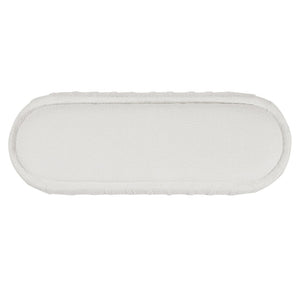 English Elm Upholstered Oval Boucle Ottoman with Rubberwood Legs Mid-century Accent Footrest White N757P372822W