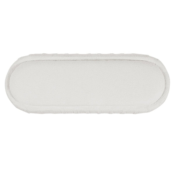 English Elm Upholstered Oval Boucle Ottoman with Rubberwood Legs Mid-century Accent Footrest White N757P372822W