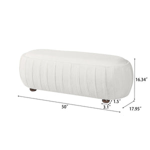 English Elm Upholstered Oval Boucle Ottoman with Rubberwood Legs Mid-century Accent Footrest White N757P372822W