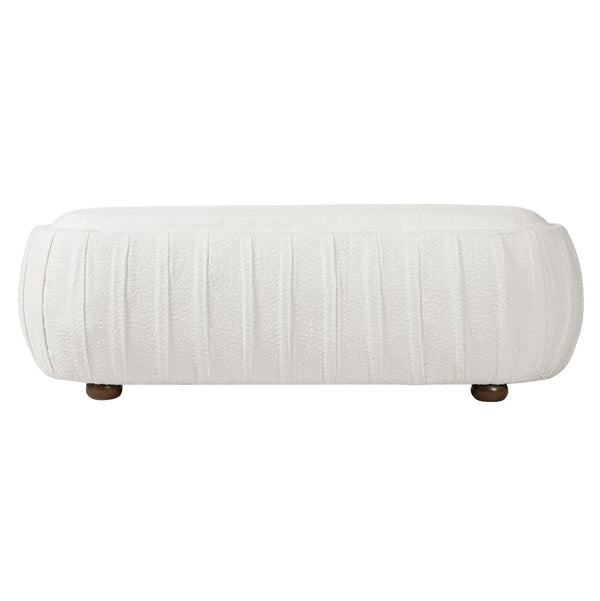 English Elm Upholstered Oval Boucle Ottoman with Rubberwood Legs Mid-century Accent Footrest White N757P372822W