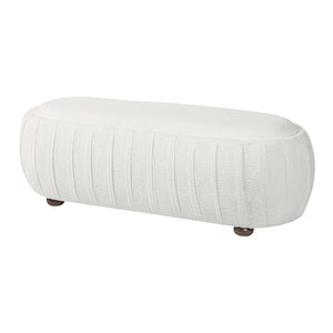 English Elm Upholstered Oval Boucle Ottoman with Rubberwood Legs Mid-century Accent Footrest White N757P372822W