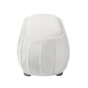 English Elm Upholstered Oval Boucle Ottoman with Rubberwood Legs Mid-century Accent Footrest White N757P372822W
