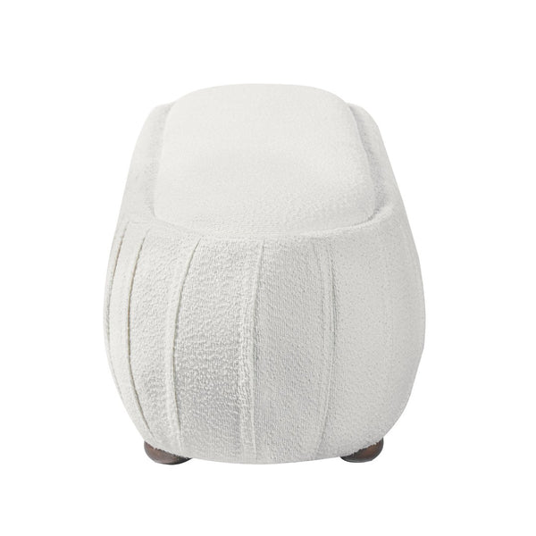 English Elm Upholstered Oval Boucle Ottoman with Rubberwood Legs Mid-century Accent Footrest White N757P372822W