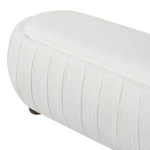 English Elm Upholstered Oval Boucle Ottoman with Rubberwood Legs Mid-century Accent Footrest White N757P372822W