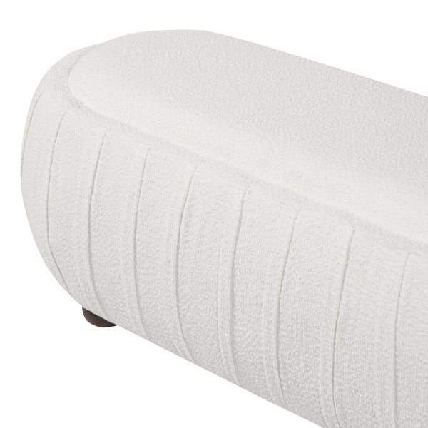 English Elm Upholstered Oval Boucle Ottoman with Rubberwood Legs Mid-century Accent Footrest White N757P372822W