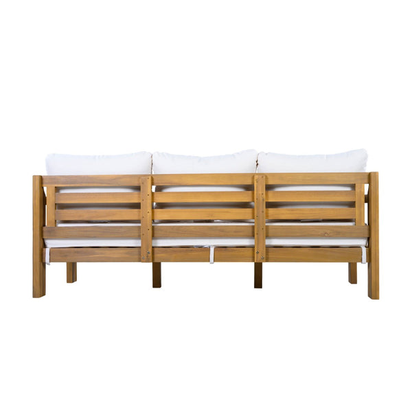 English Elm Outdoor Acacia Wood 3 Seat Patio Sofa with Thick Cushions for Garden or Deck N757P388745N