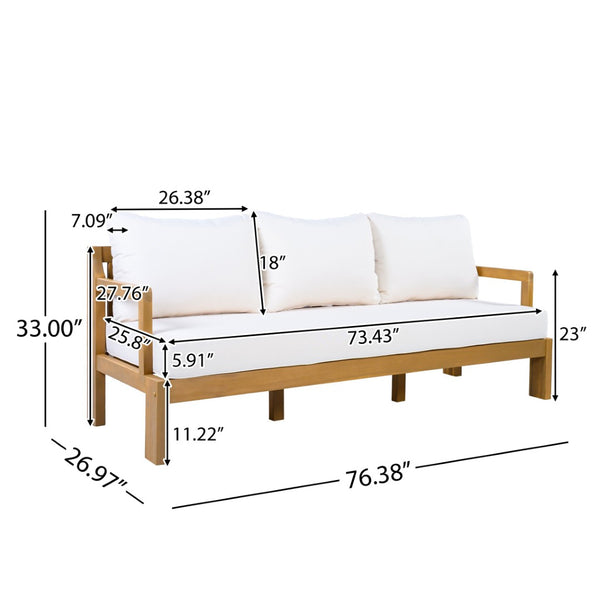 English Elm Outdoor Acacia Wood 3 Seat Patio Sofa with Thick Cushions for Garden or Deck N757P388745N