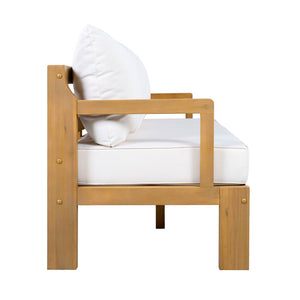 English Elm Outdoor Acacia Wood 3 Seat Patio Sofa with Thick Cushions for Garden or Deck N757P388745N