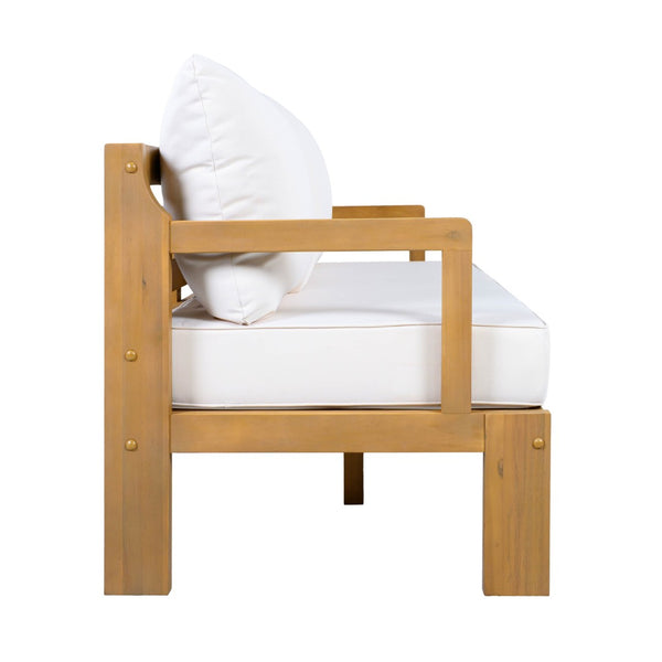 English Elm Outdoor Acacia Wood 3 Seat Patio Sofa with Thick Cushions for Garden or Deck N757P388745N