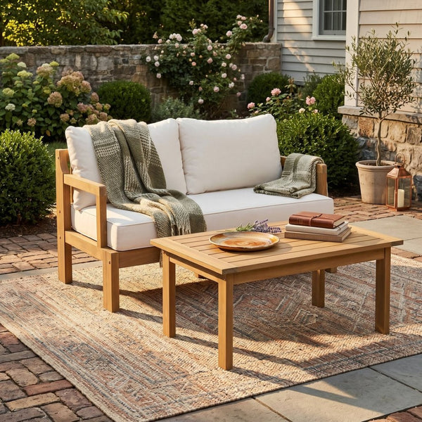 English Elm Outdoor Solid Acacia Wood 2 Piece Patio Chat Set with Thick Foam Cushions N757P388746N