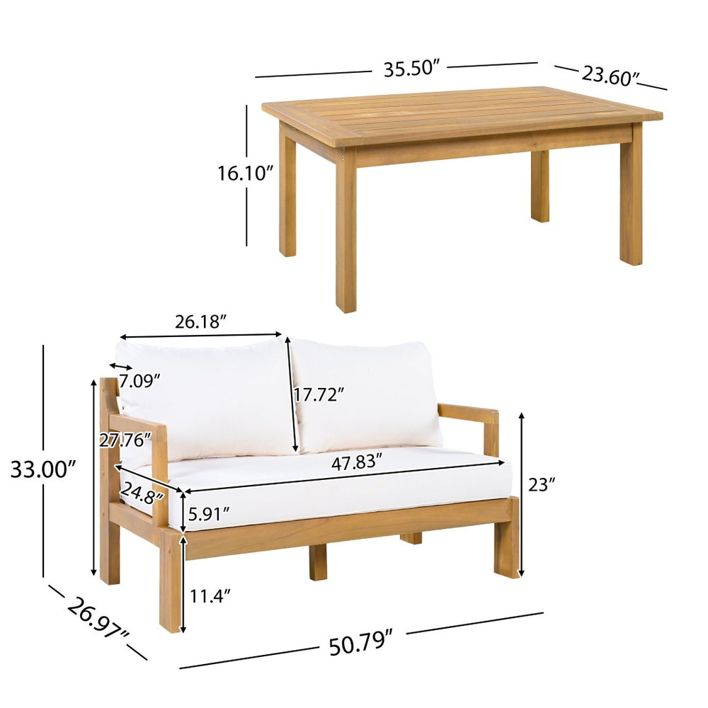 English Elm Outdoor Solid Acacia Wood 2 Piece Patio Chat Set with Thick Foam Cushions N757P388746N