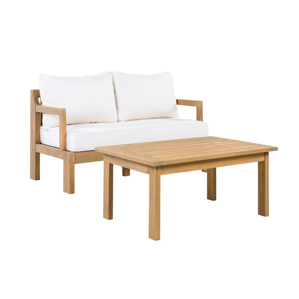 English Elm Outdoor Solid Acacia Wood 2 Piece Patio Chat Set with Thick Foam Cushions N757P388746N