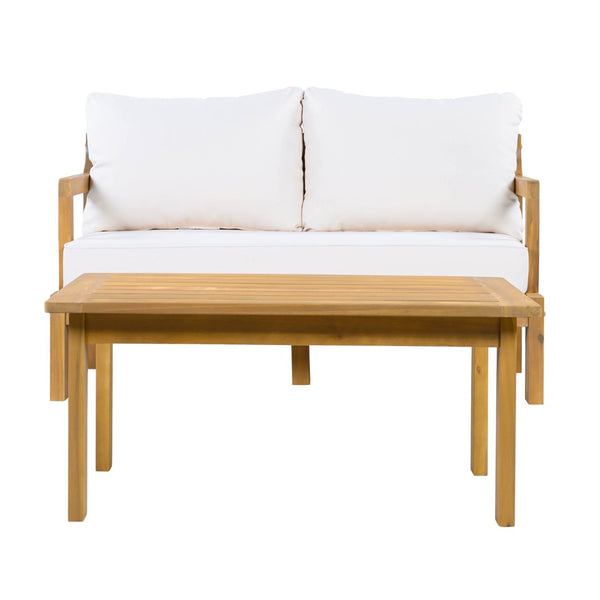 English Elm Outdoor Solid Acacia Wood 2 Piece Patio Chat Set with Thick Foam Cushions N757P388746N