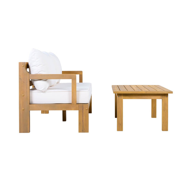 English Elm Outdoor Solid Acacia Wood 2 Piece Patio Chat Set with Thick Foam Cushions N757P388746N