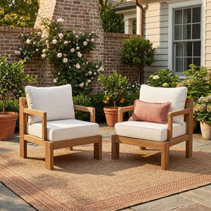 English Elm Outdoor Solid Acacia Wood Patio Lounge Chairs with Thick Cushions Set of 2 N757P388747N