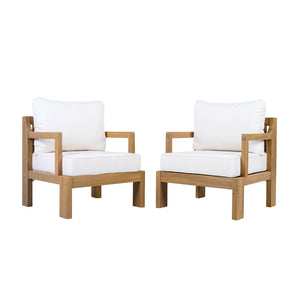 English Elm Outdoor Solid Acacia Wood Patio Lounge Chairs with Thick Cushions Set of 2 N757P388747N