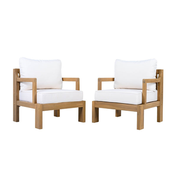 English Elm Outdoor Solid Acacia Wood Patio Lounge Chairs with Thick Cushions Set of 2 N757P388747N