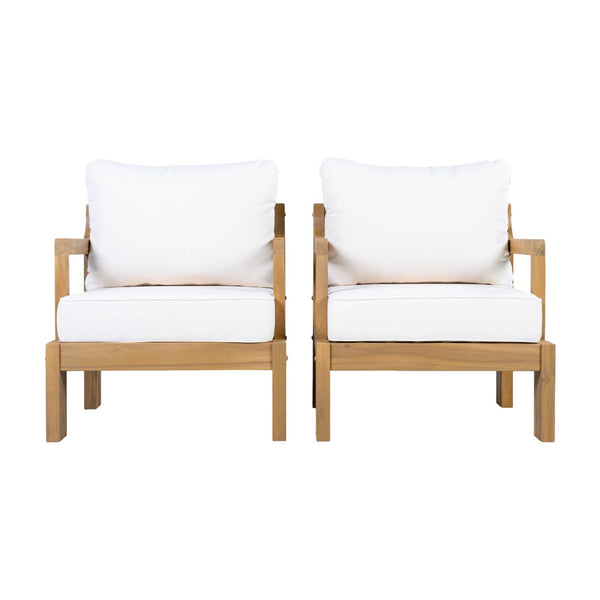English Elm Outdoor Solid Acacia Wood Patio Lounge Chairs with Thick Cushions Set of 2 N757P388747N
