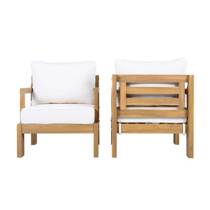 English Elm Outdoor Solid Acacia Wood Patio Lounge Chairs with Thick Cushions Set of 2 N757P388747N