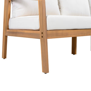 English Elm Outdoor Acacia Wood 3 Seat Patio Sofa with Thick Cushions for Garden Lounging N757P395516I