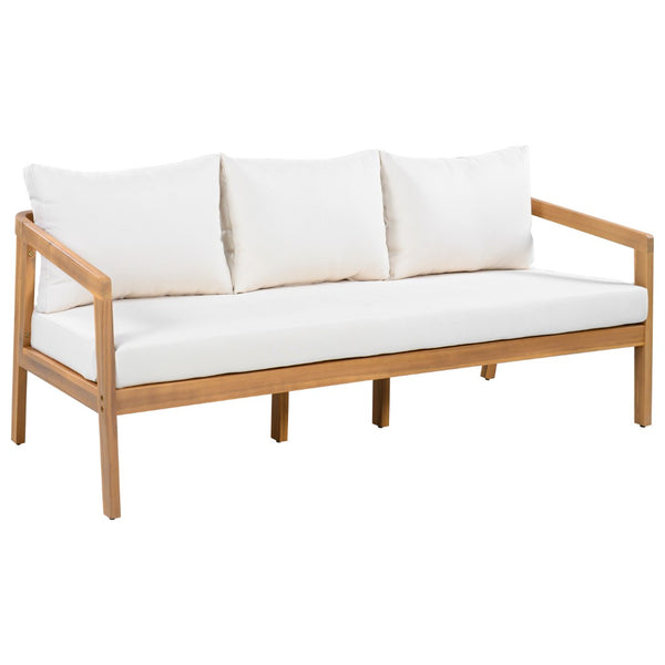 English Elm Outdoor Acacia Wood 3 Seat Patio Sofa with Thick Cushions for Garden Lounging N757P395516I