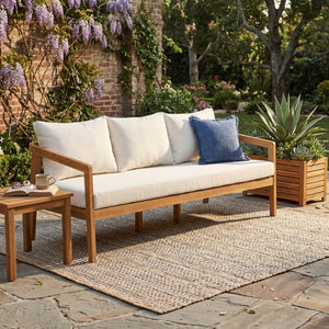 English Elm Outdoor Acacia Wood 3 Seat Patio Sofa with Thick Cushions for Garden Lounging N757P395516I