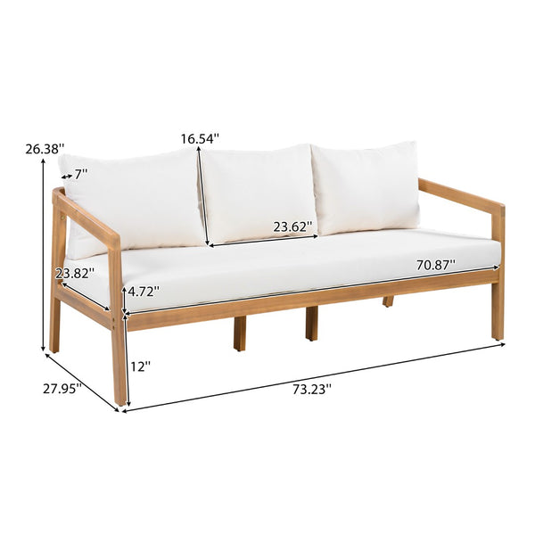 English Elm Outdoor Acacia Wood 3 Seat Patio Sofa with Thick Cushions for Garden Lounging N757P395516I