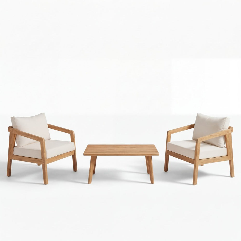 English Elm Outdoor Acacia Wood Patio Bistro Set with Cushioned Chairs and Coffee Table N757P395518I