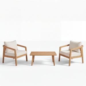 English Elm Outdoor Acacia Wood Patio Bistro Set with Cushioned Chairs and Coffee Table N757P395518I