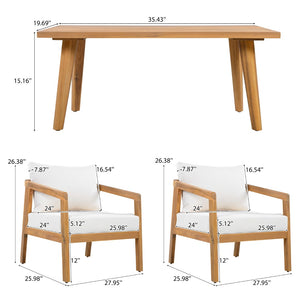 English Elm Outdoor Acacia Wood Patio Bistro Set with Cushioned Chairs and Coffee Table N757P395518I