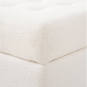 English Elm Upholstered Boucle Tufted Ottoman with Rubberwood Legs for Modern Living Rooms Ivory N757P405846I