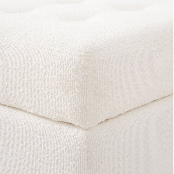 English Elm Upholstered Boucle Tufted Ottoman with Rubberwood Legs for Modern Living Rooms Ivory N757P405846I