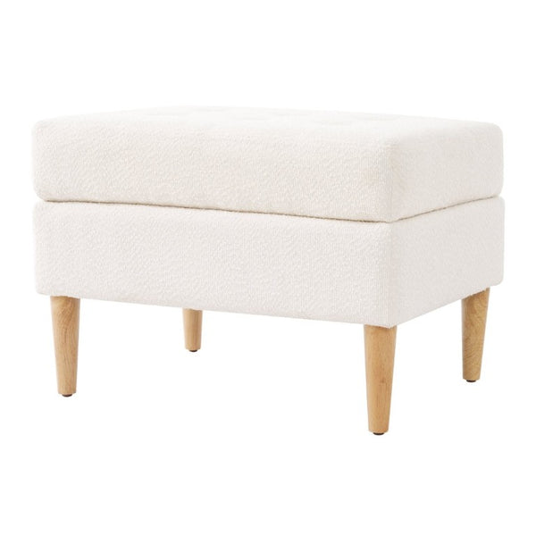 English Elm Upholstered Boucle Tufted Ottoman with Rubberwood Legs for Modern Living Rooms Ivory N757P405846I