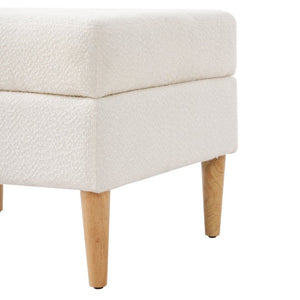 English Elm Upholstered Boucle Tufted Ottoman with Rubberwood Legs for Modern Living Rooms Ivory N757P405846I