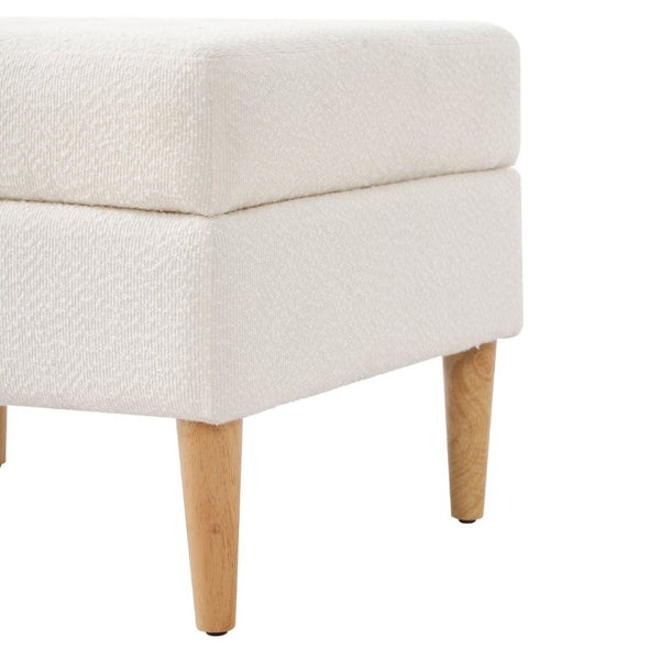 English Elm Upholstered Boucle Tufted Ottoman with Rubberwood Legs for Modern Living Rooms Ivory N757P405846I