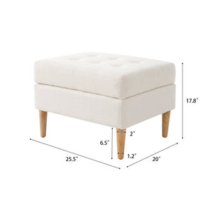 English Elm Upholstered Boucle Tufted Ottoman with Rubberwood Legs for Modern Living Rooms Ivory N757P405846I