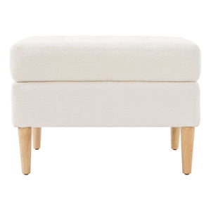 English Elm Upholstered Boucle Tufted Ottoman with Rubberwood Legs for Modern Living Rooms Ivory N757P405846I
