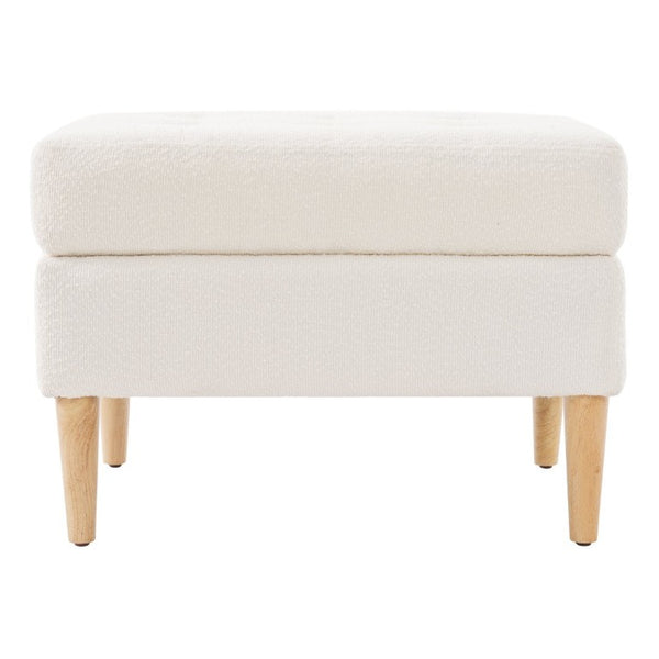 English Elm Upholstered Boucle Tufted Ottoman with Rubberwood Legs for Modern Living Rooms Ivory N757P405846I