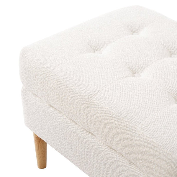 English Elm Upholstered Boucle Tufted Ottoman with Rubberwood Legs for Modern Living Rooms Ivory N757P405846I