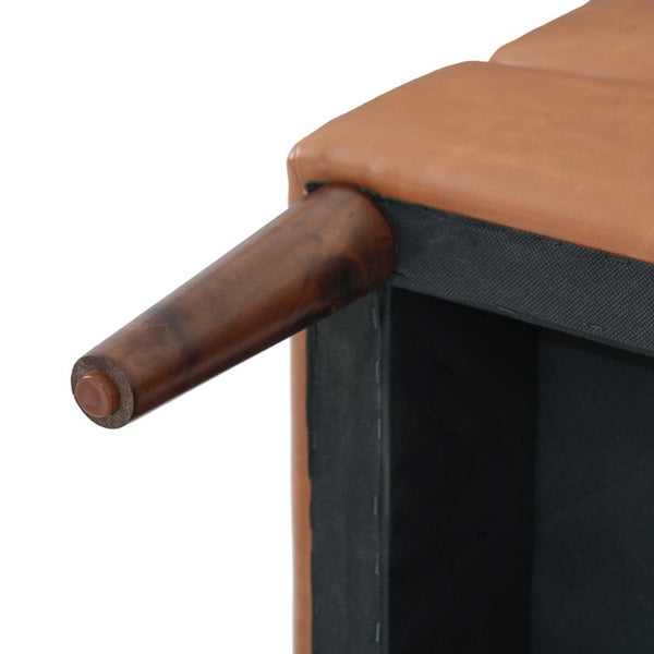 English Elm Upholstered Tufted PU Leather Ottoman with Rubberwood Legs for Living Room Decor N757P405846T