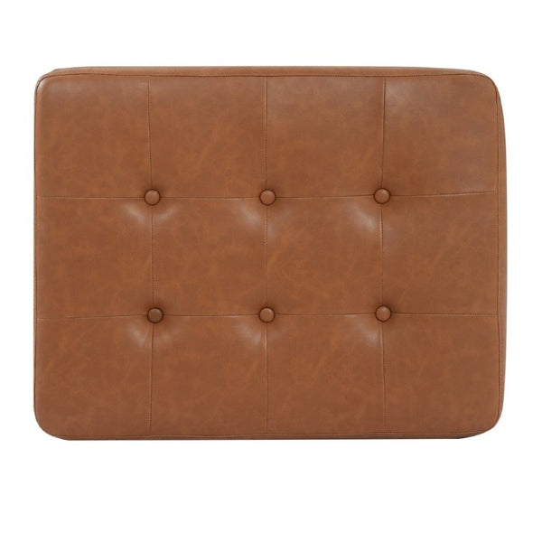 English Elm Upholstered Tufted PU Leather Ottoman with Rubberwood Legs for Living Room Decor N757P405846T
