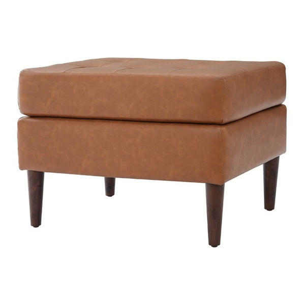 English Elm Upholstered Tufted PU Leather Ottoman with Rubberwood Legs for Living Room Decor N757P405846T