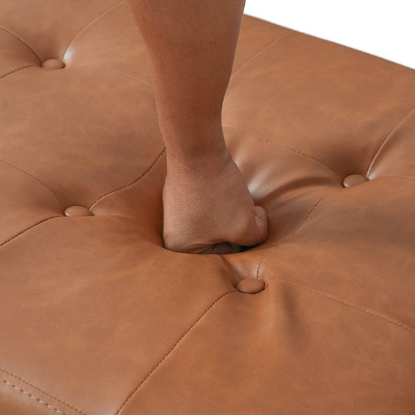 English Elm Upholstered Tufted PU Leather Ottoman with Rubberwood Legs for Living Room Decor N757P405846T