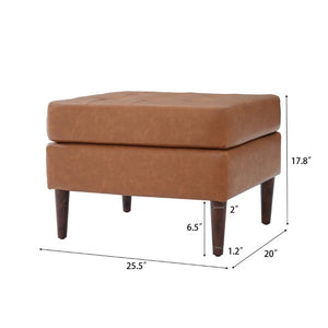 English Elm Upholstered Tufted PU Leather Ottoman with Rubberwood Legs for Living Room Decor N757P405846T